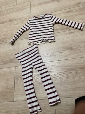 Zara Burgundy and White Ribbed Striped toddler girl set